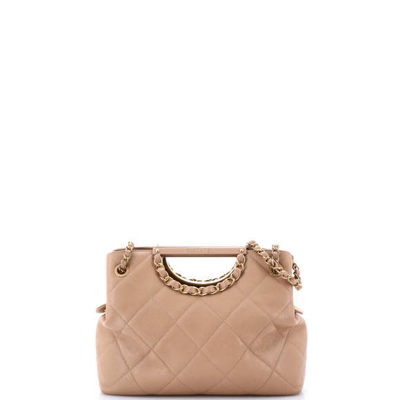 Chanel Small Cutout Woven Chain Handle Satchel Quilted Caviar - Picture 3 of 6